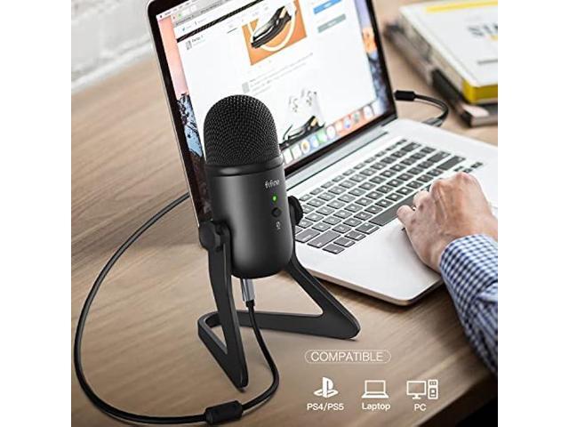 FIFINE USB Podcast Microphone for Recording Streaming, Condenser Computer Gaming Mic for PC Mac PS4. Headphone Output & Volume Control, Mic Gain...