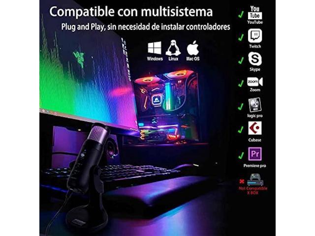 ZiZuuBar USB Microphone Desktop, Podcast Microphone, PC Gaming Mic, Perceptible Noise Reduction RGB Lighting, Streaming Recording Vocals Voice...