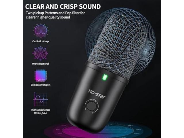 USB Microphone for PC,PC Mic for Streaming,Podcasts, Condenser Computer Desktop Mic on Mac/PS4/PS5 with Quick Mute,Gain knob & Monitoring Jack for...