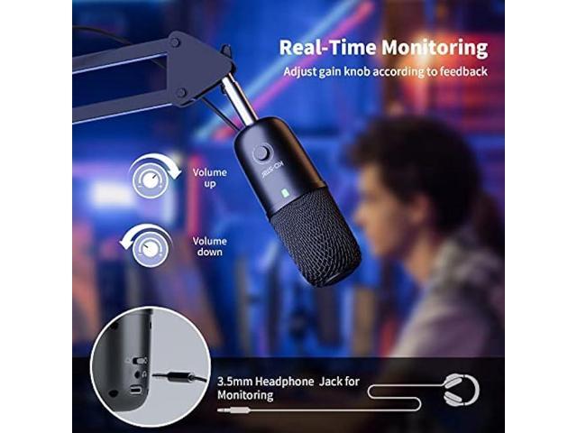 USB Microphone for PC,PC Mic for Streaming,Podcasts, Condenser Computer Desktop Mic on Mac/PS4/PS5 with Quick Mute,Gain knob & Monitoring Jack for...