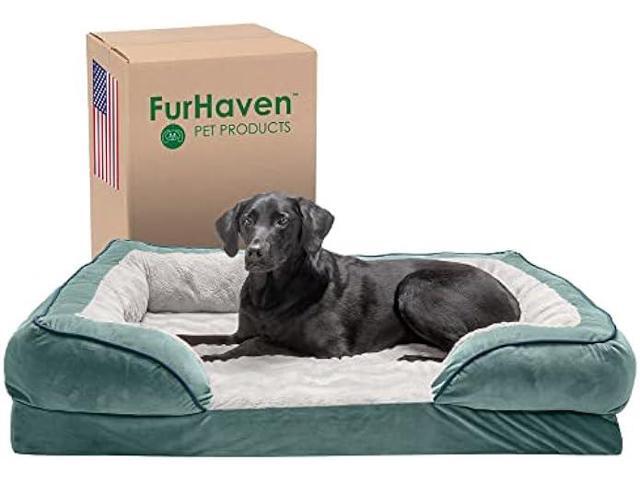 Furhaven Orthopedic Dog Bed for Large Dogs w/ Removable Bolsters & Washable Cover, For Dogs Up to 95 lbs - Plush & Velvet Waves Perfect Comfort...