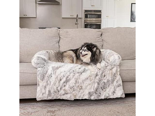 Calming Bed for Dogs & Cats Plush Fluffy Dog Bed for Car, Sofa with Removable Washable Cover & Soft Neck Bolster Stylish Marble Print Pet Dog...