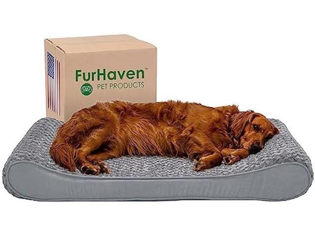 Furhaven Orthopedic Dog Bed for Large Dogs w/ Removable Washable Cover, For Dogs Up to 75 lbs - Ultra Plush Faux Fur & Suede Luxe Lounger Contour...