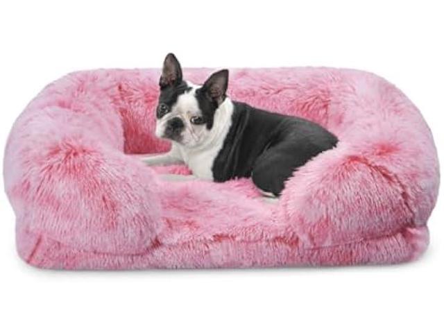 Charlie's Shaggy Faux Fur Memory Foam Sofa Bed, Orthopedic Support Egg Create Ultra Plush Sofa Style Couch for Dogs Cats Pet Bed Removable Cover...