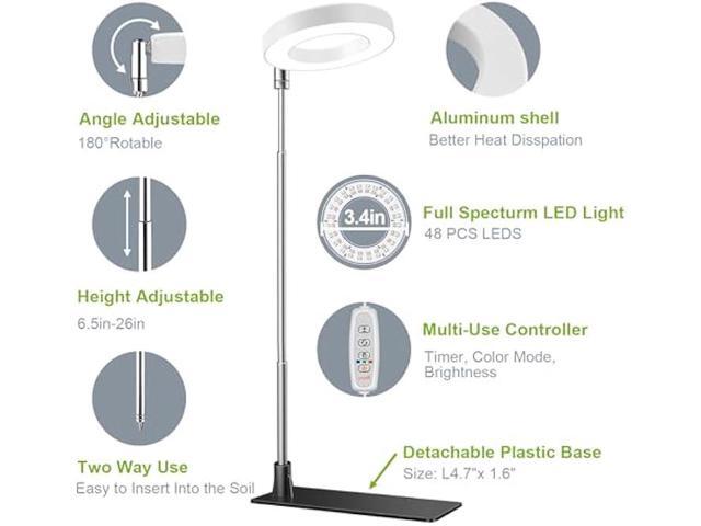 Kullsinss Grow Lights for Indoor Plants, Full Spectrum Halo Growing lamp with Detachable Base, Height Adjustable, 3 Colors, 10 Dimming, Automatic...