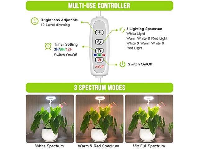 Kullsinss Grow Lights for Indoor Plants, Full Spectrum Halo Growing lamp with Detachable Base, Height Adjustable, 3 Colors, 10 Dimming, Automatic...