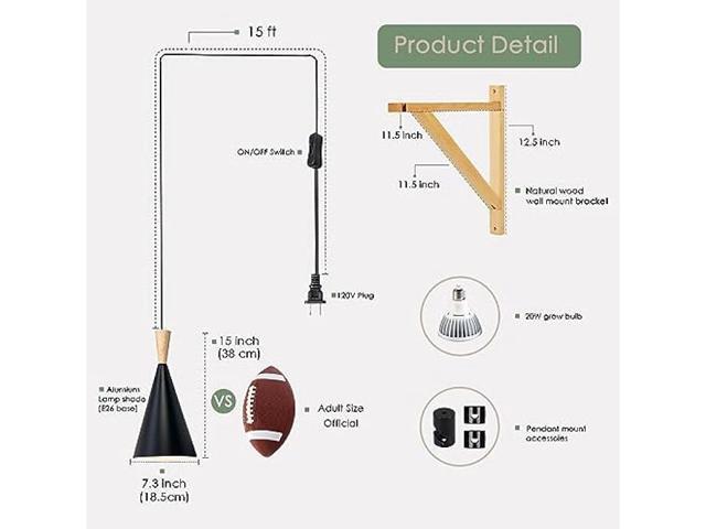 VALIKIY Hanging Grow Light, 20W Full Spectrum Pendant Grow Lights 15FT Power Cord, Decorative Grow Light for Indoor Plants, Flowers, Garden...