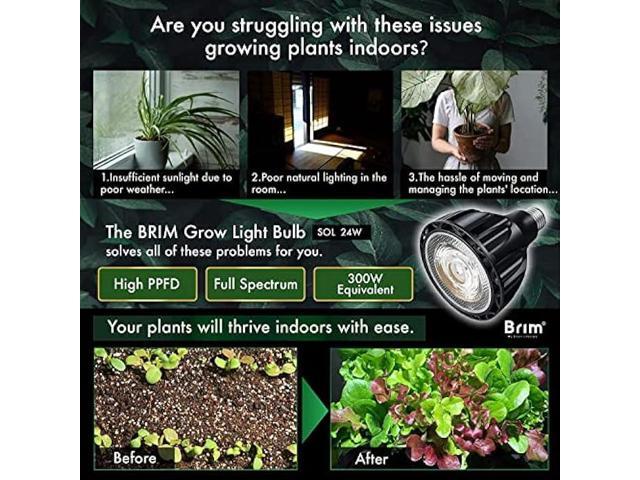 BRIM Grow Light Bulb for Plants, High PPFD 1100mol/m²/s (1ft), Full Spectrum 24W (300W Equivalent) LED Grow Light Bulb, Grow Lights for Indoor...