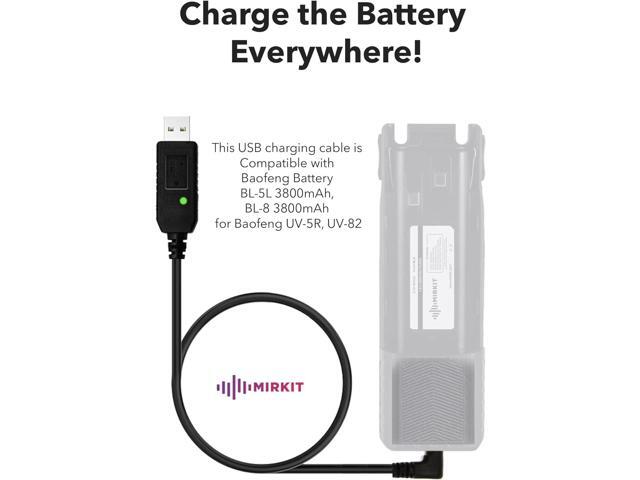 Mirkit 2.5mm USB Charger Cable with Light Indicator for Baofeng Battery UV-5R and UV-82 3800mAh BL-5L and BL-8 High Capacity Batteries for Two Way...
