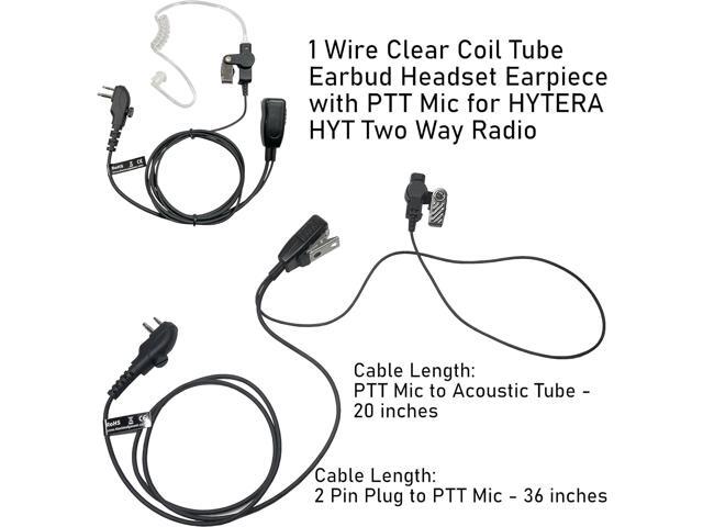 MaximalPower HYTERA HYT Single Wire 2-Pin Radio Earbud Headset PTT Mic in-Ear Clear Coil Tube