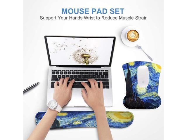 Mouse Pad with Wrist Support and Keyboard Wrist Rest Pad Set,Ergonomic Mouse Pads for Computers Laptop,Non-Slip Comfortable Mousepad w/Raised...