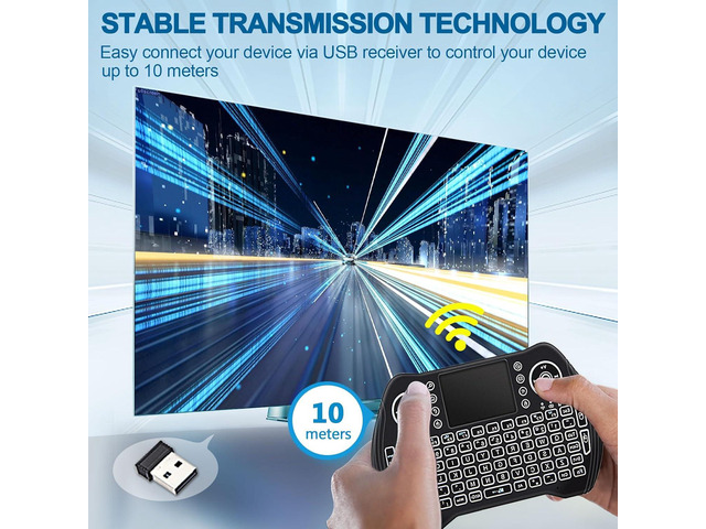 EASYTONE Backlit Mini Wireless Keyboard Touchpad Mouse Combo with Rechargable Li-ion Battery Multi-Media Keys, Handheld Keyboard for Android TV...