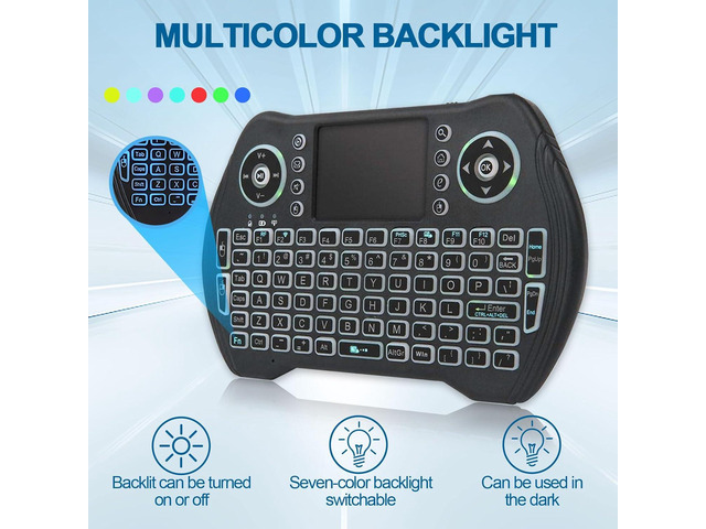 EASYTONE Backlit Mini Wireless Keyboard Touchpad Mouse Combo with Rechargable Li-ion Battery Multi-Media Keys, Handheld Keyboard for Android TV...
