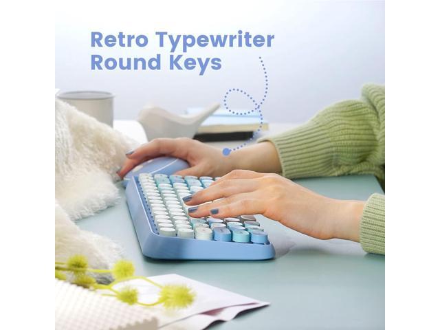 Perixx PERIDUO-713BL Wireless Mini Keyboard and Mouse Combo - Retro Round Key Caps - Pastel Blue - US English Layout (11909)