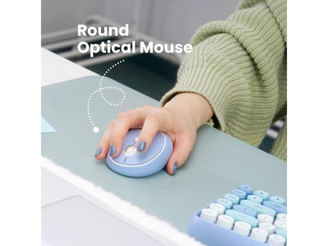 Perixx PERIDUO-713BL Wireless Mini Keyboard and Mouse Combo - Retro Round Key Caps - Pastel Blue - US English Layout (11909)