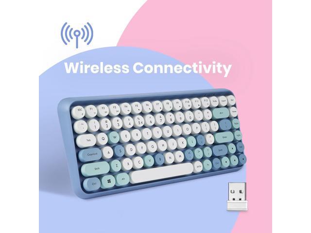 Perixx PERIDUO-713BL Wireless Mini Keyboard and Mouse Combo - Retro Round Key Caps - Pastel Blue - US English Layout (11909)
