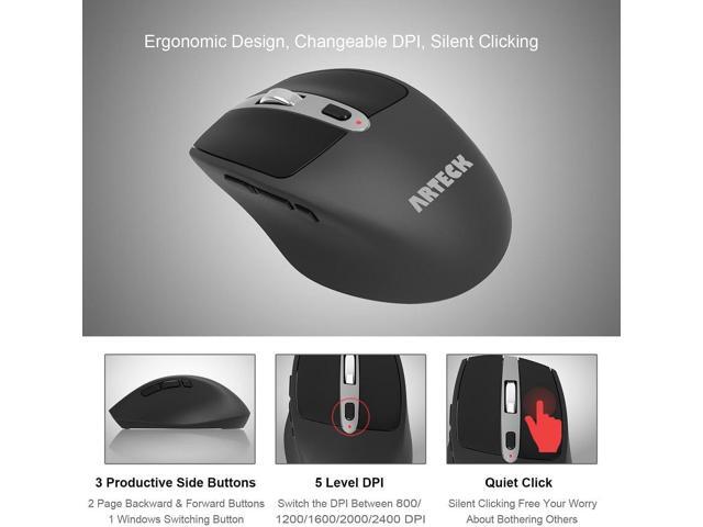 Arteck 2.4G USB Wireless Keyboard and Mouse Combo Ultra Slim Compact Keyboard Keyboard and Ergonomic Mouse for Computer Desktop PC Laptop and...