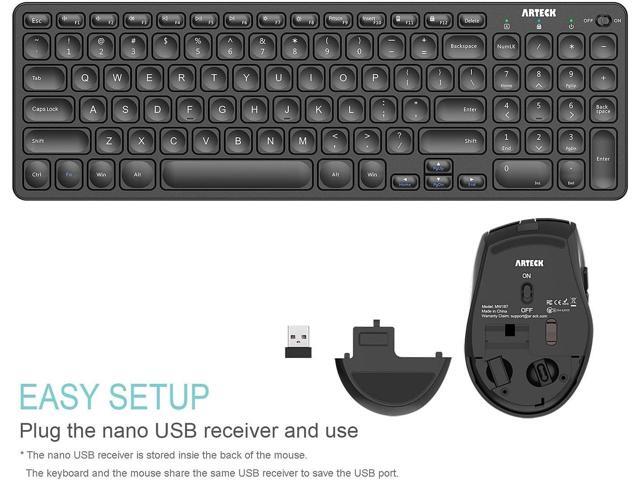 Arteck 2.4G USB Wireless Keyboard and Mouse Combo Ultra Slim Compact Keyboard Keyboard and Ergonomic Mouse for Computer Desktop PC Laptop and...