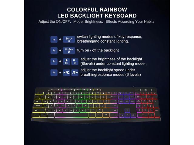 Wired Rainbow Backlit Keyboard, Quiet Light Up USB Computer Keyboard,Full Size Silent Keyboard with12 Multimedia Keys,Large Number...