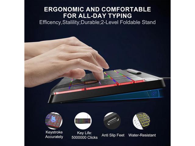 Wired Rainbow Backlit Keyboard, Quiet Light Up USB Computer Keyboard,Full Size Silent Keyboard with12 Multimedia Keys,Large Number...