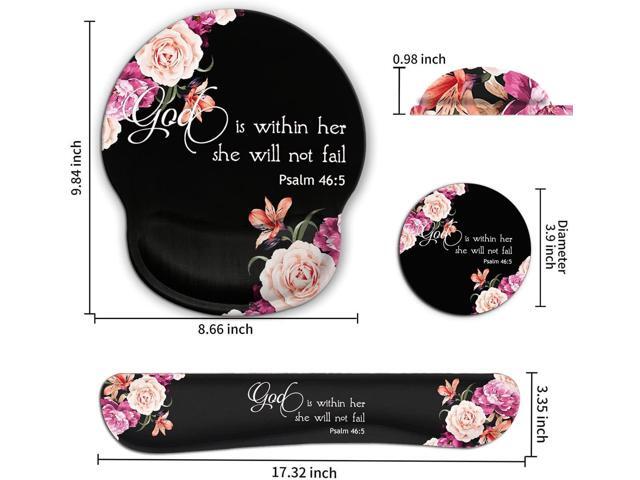 Keyboard Wrist Rest Pad and Ergonomic Mouse Pad Wrist Support Set for Computer, Gaming, Office, Pain Relief + CoastersPeony Flower Psalm 46:5 God...
