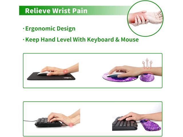 Ergonomic Keyboard Wrist Rests Gel Memory Foam Mouse Pad with Round Mousepad + Coasters, Wrist Support Set with Non Slip Base for Gaming Office...