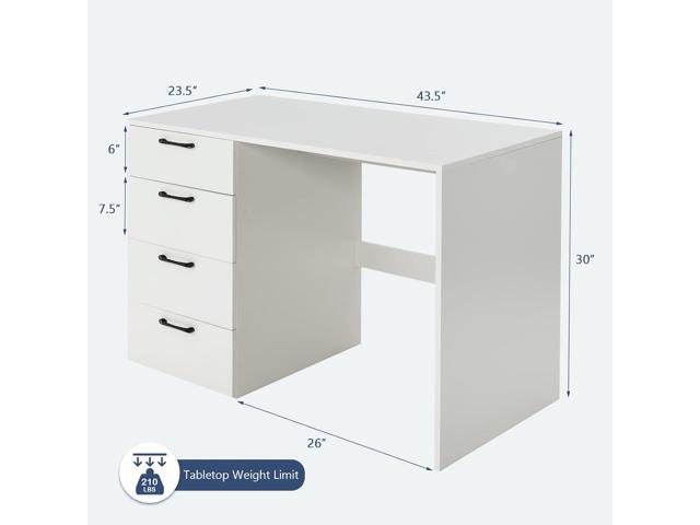 Tangkula White Desk with 4 Storage Drawers, Home Office Writing Desk, Modern Executive Desk, Laptop PC Desk, Vanity Makeup Table, Computer...
