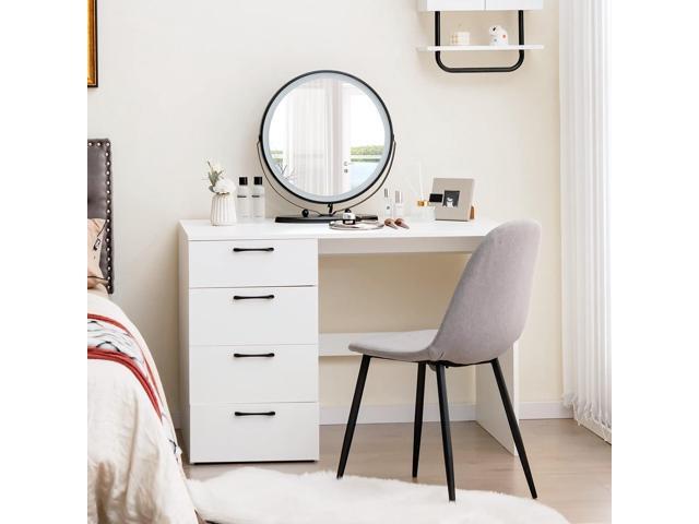 Tangkula White Desk with 4 Storage Drawers, Home Office Writing Desk, Modern Executive Desk, Laptop PC Desk, Vanity Makeup Table, Computer...