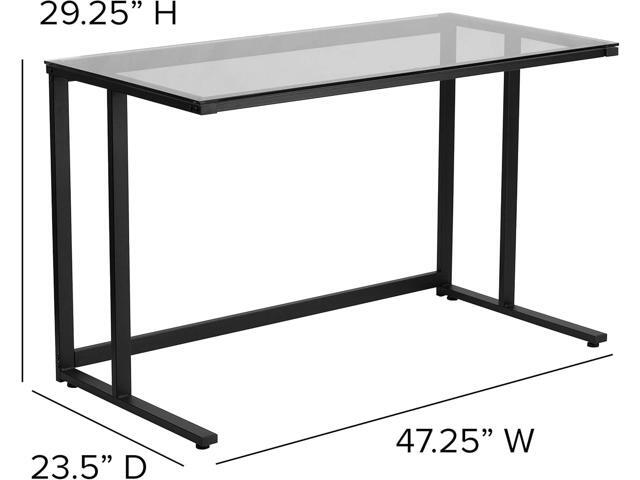 Flash Furniture Singleton Glass Desk with Black Pedestal Metal Frame