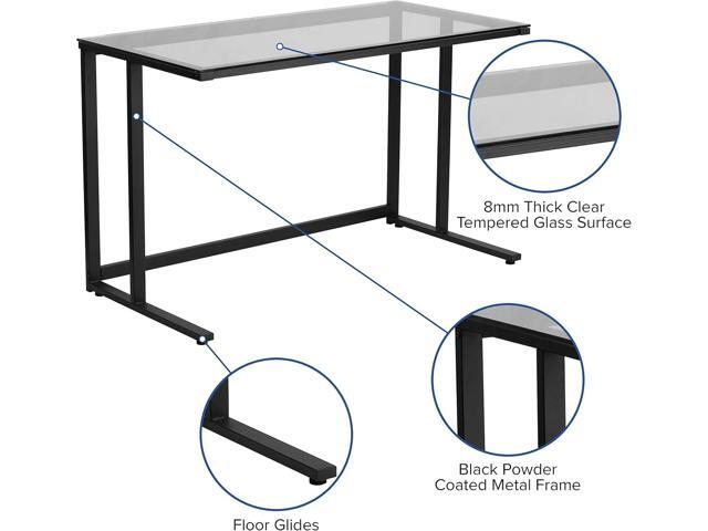 Flash Furniture Singleton Glass Desk with Black Pedestal Metal Frame