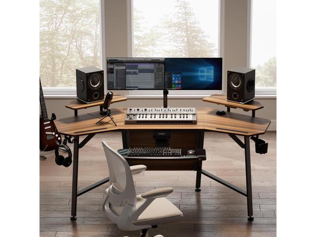 EUREKA ERGONOMIC 72' Computer Desk W Keyboard Tray, Wing-Shaped Music Studio Desk, Large Gaming Desk W LED Convertible Monitor Stand Dual Headphone...