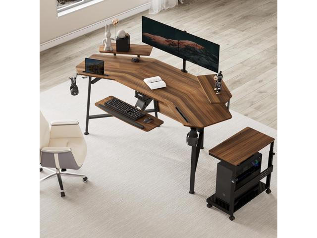 EUREKA ERGONOMIC 72' Computer Desk W Keyboard Tray, Wing-Shaped Music Studio Desk, Large Gaming Desk W LED Convertible Monitor Stand Dual Headphone...