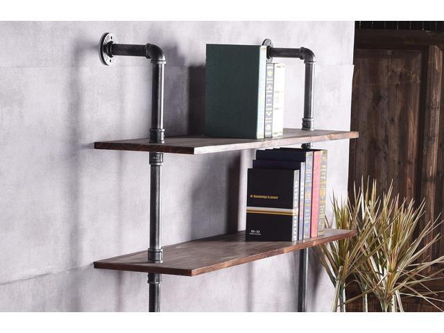 LOKKHAN 79-inch Industrial Laptop Desk Solid Wood Computer Desk Wall Pipe Desk with Shelves Computer Table for Home Office (L:47.3-inch)