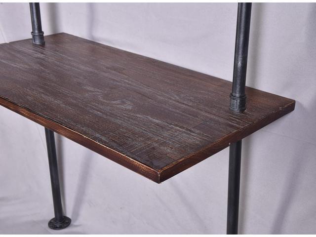 LOKKHAN 79-inch Industrial Laptop Desk Solid Wood Computer Desk Wall Pipe Desk with Shelves Computer Table for Home Office (L:47.3-inch)