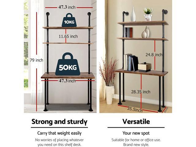 LOKKHAN 79-inch Industrial Laptop Desk Solid Wood Computer Desk Wall Pipe Desk with Shelves Computer Table for Home Office (L:47.3-inch)