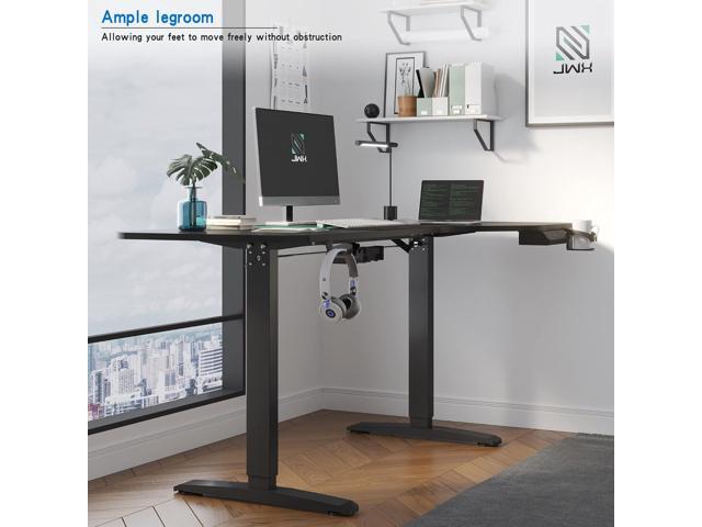 JWX Standing Adjustable Desk, 63 inches L Shaped Electric Standing Gaming Desk with Locking Wheels, Cup Holder, Headphone Hook, Cable Manager,...