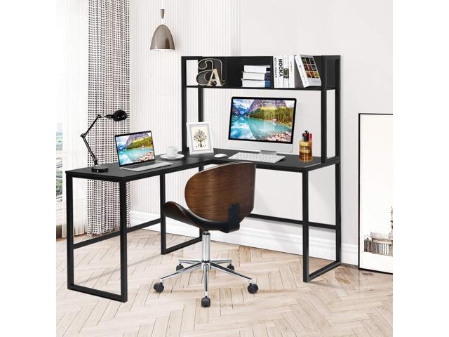 Tangkula Reversible L-Shaped Desk with Hutch, Space Saving Corner Computer Desk with Storage Shelves, Home Office Study Writing Desk Computer...