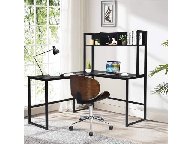Tangkula Reversible L-Shaped Desk with Hutch, Space Saving Corner Computer Desk with Storage Shelves, Home Office Study Writing Desk Computer...