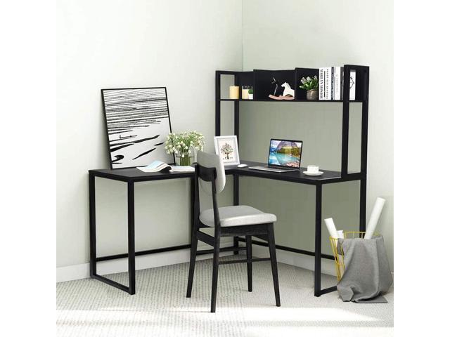 Tangkula Reversible L-Shaped Desk with Hutch, Space Saving Corner Computer Desk with Storage Shelves, Home Office Study Writing Desk Computer...