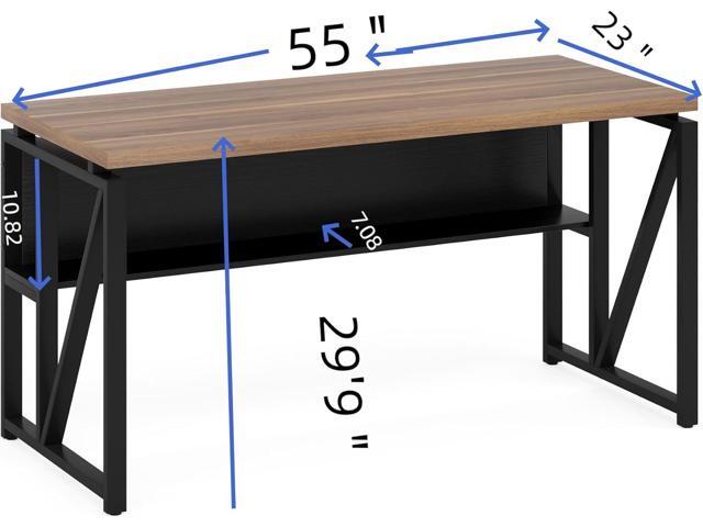 Tribesigns 55 inches Computer Desk with Bottom Stoage ShelfHome Office Desk Writing Table for Workstation,Dark Walnut + Steel Leg Cabinet not...