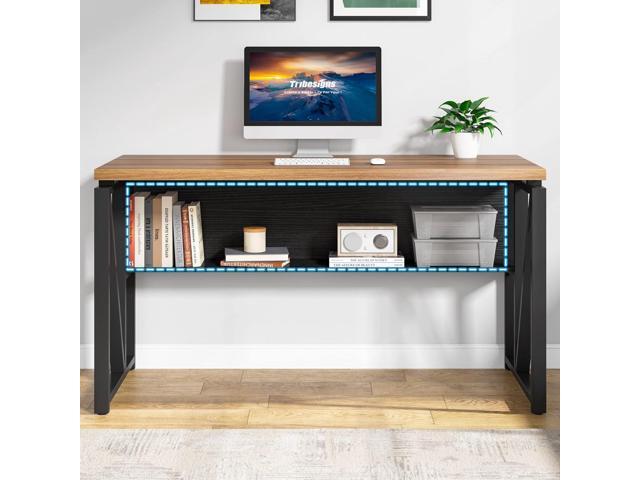 Tribesigns 55 inches Computer Desk with Bottom Stoage ShelfHome Office Desk Writing Table for Workstation,Dark Walnut + Steel Leg Cabinet not...