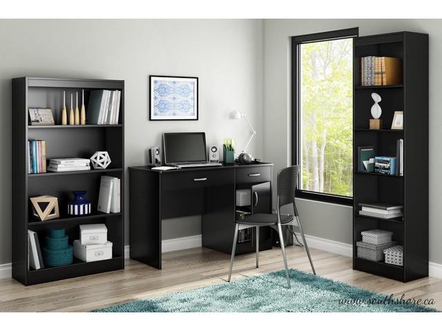 South Shore Small Computer Desk with Drawers, Pure Black