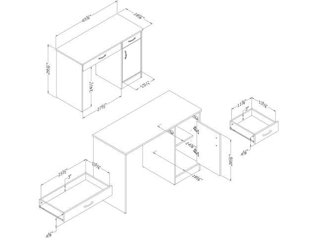 South Shore Small Computer Desk with Drawers, Pure Black