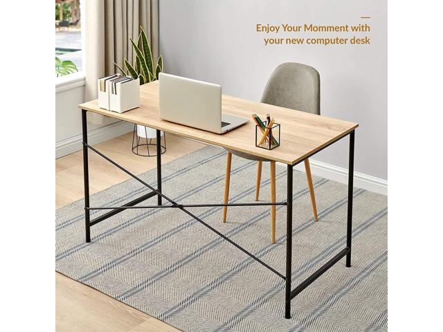 Coavas 47 inch Office Computer Desk Large Study Desk Simple Writing Table Workstation for Home, Oak Tabletop with Black Frame