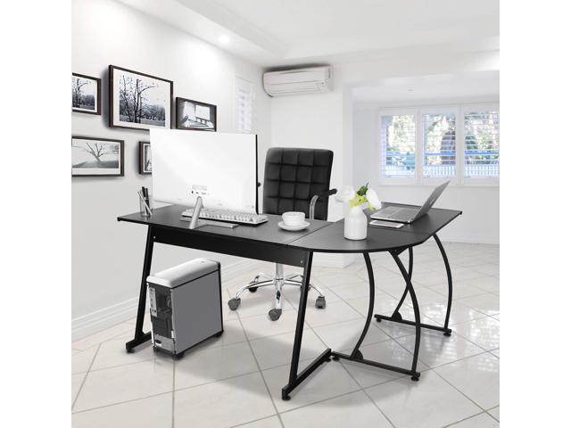 Super Deal L-Shaped Corner Desk Computer Gaming Desk - 58 Inch Modern Home PC Table Office Writing Workstation, Black