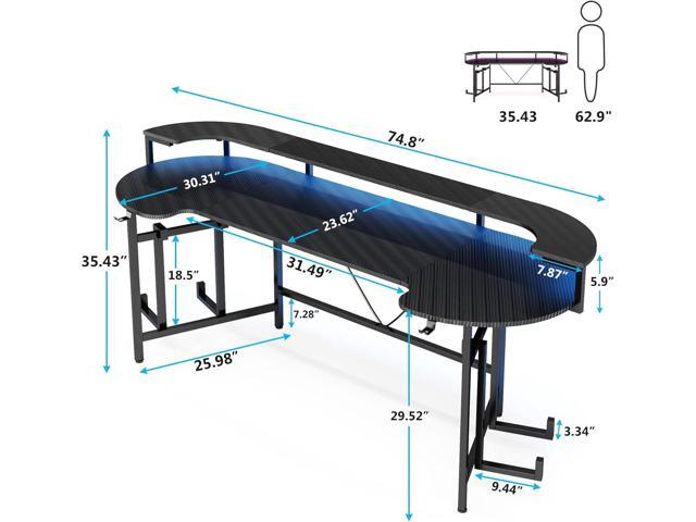 Tribesigns 75 Inch Gaming Desk with Monitor Shelf, Large PC Computer Desk with LED Lights, Gaming Table Gamer Desk for Bedroom, Home Office, Black