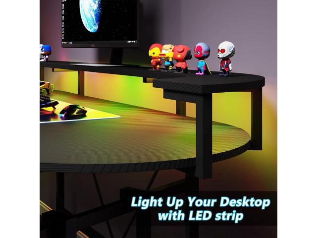 Tribesigns 75 Inch Gaming Desk with Monitor Shelf, Large PC Computer Desk with LED Lights, Gaming Table Gamer Desk for Bedroom, Home Office, Black
