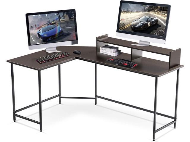 ivinta Modern L-Shaped Computer Office Desk, Gaming Corner Desk with Monitor Stand, Home Office Study Writing Table Workstation for Small Spaces