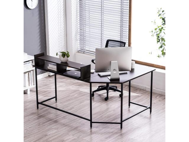 ivinta Modern L-Shaped Computer Office Desk, Gaming Corner Desk with Monitor Stand, Home Office Study Writing Table Workstation for Small Spaces