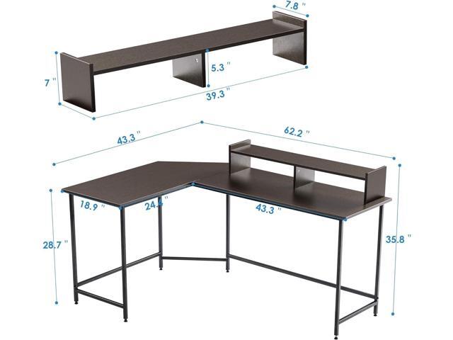 ivinta Modern L-Shaped Computer Office Desk, Gaming Corner Desk with Monitor Stand, Home Office Study Writing Table Workstation for Small Spaces